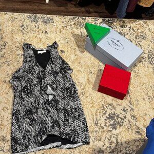 Parker black and white tank with ruffles, XS